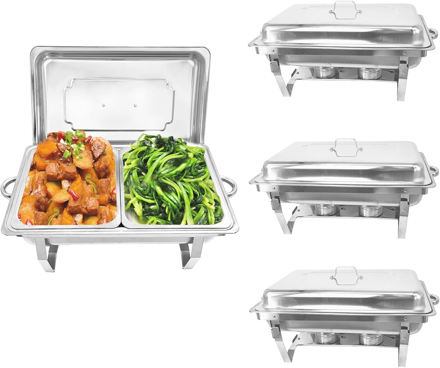 The Party Aisle™ Chafing Dishes For Buffet 4 Pack, 8 Qt Stainless Steel Chafers And Buffet Warmers Sets With Lid, Rectangle Serving Food Warmer Catering Supplies Buffet Display For Parties