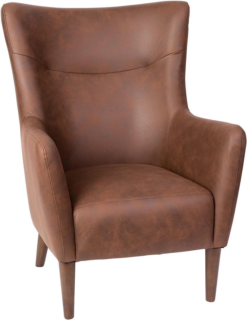 Sophisticated Dark Brown Faux Leather Wingback Accent Chair