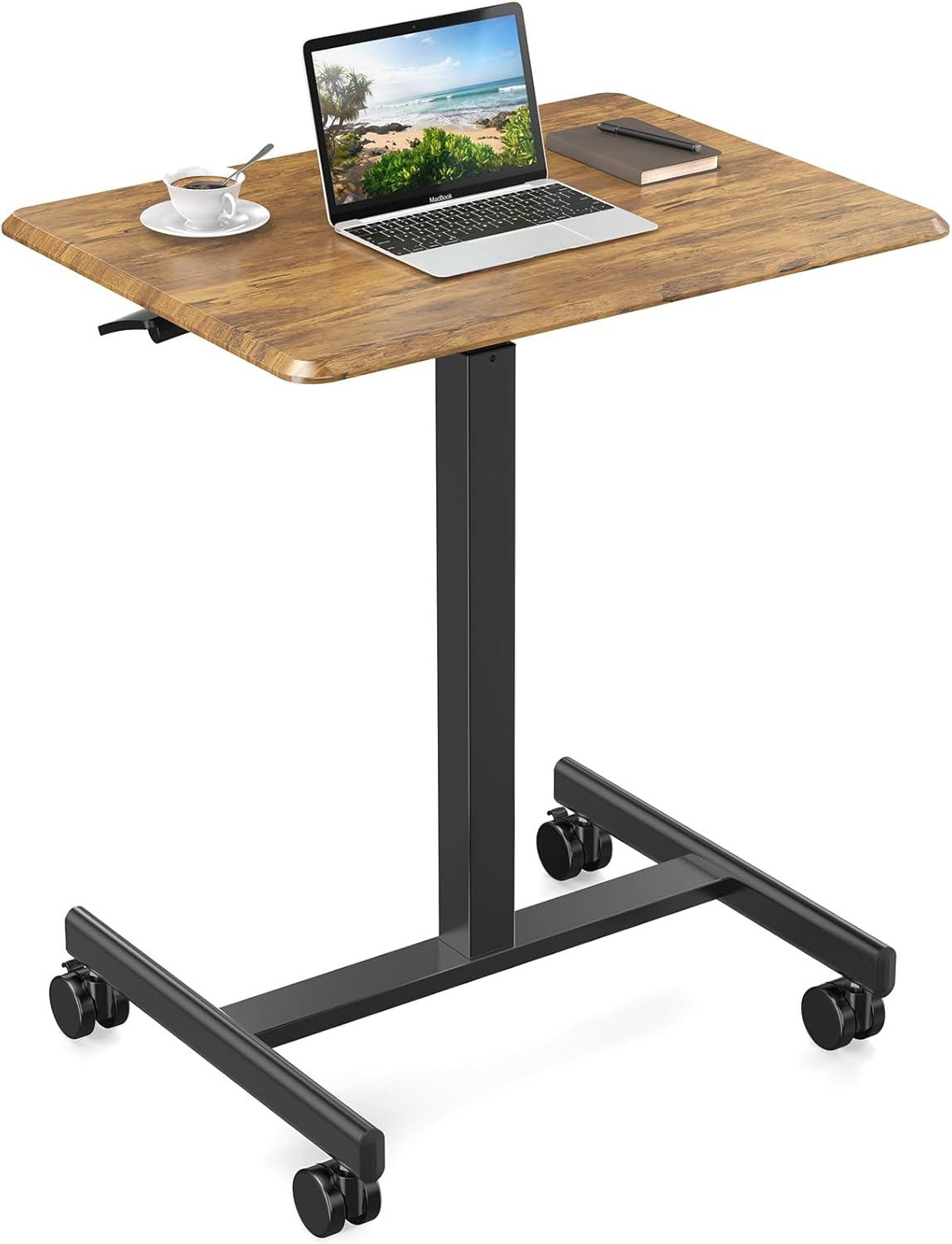 Sweetcrispy Small Mobile Rolling Standing Desk - Overbed Table, Teacher Podium with Wheels, Adjustable Work Table, Rolling Desk Laptop Computer Cart for Home, Office, Classroom, Black