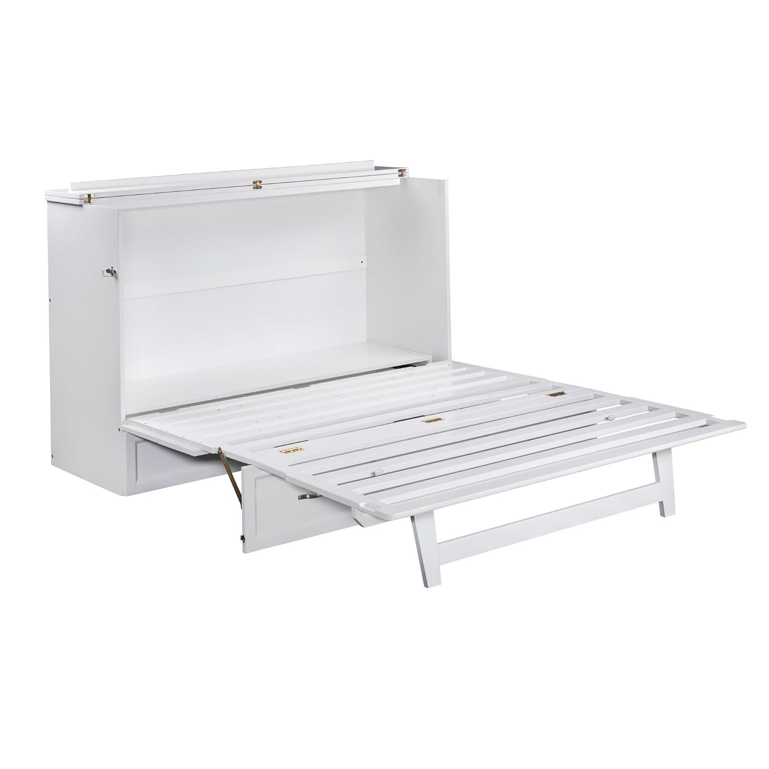 Queen Deerfield Murphy Bed Chest with Charging Station White - AFI: Space-Saving, Fold-Out Mattress, Elegant Design