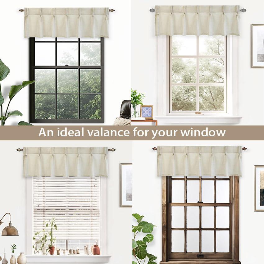 DriftAway Pinch Pleat Valance Kitchen Curtains Linen Textured Short Curtains for Small Window Bathroom 2 Panels Cafe Curtains Back Tabs Farmhouse Rustic Curtain 30 x 24 Inches Light Linen