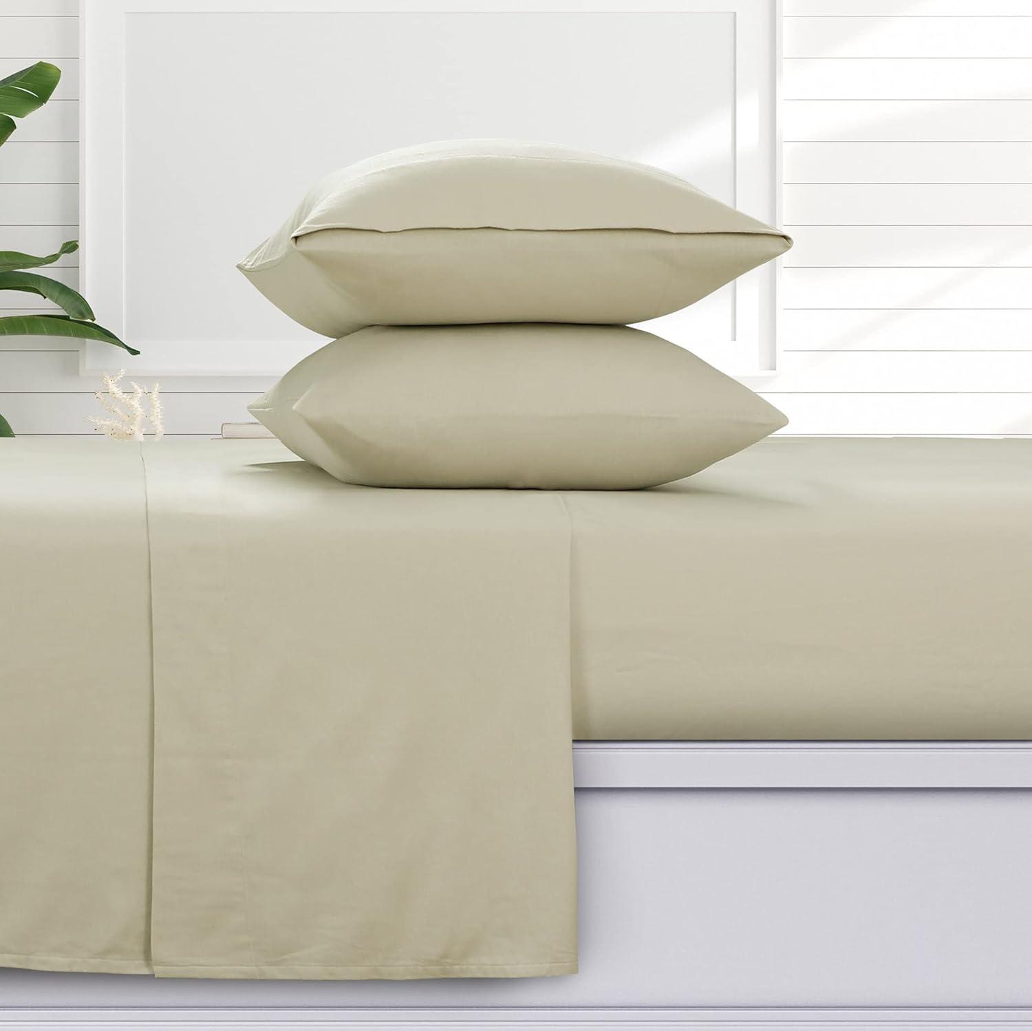 Twin 170 GSM Extra Deep Pocket Flannel Sheet Set Natural - Azores Home: 100% Cotton, Includes 1 Pillowcase & Fitted Sheet