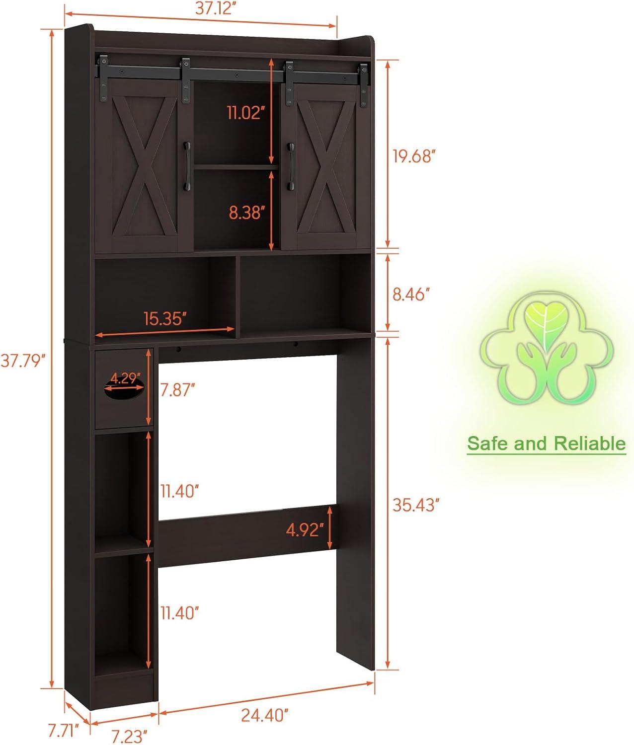 Espresso Over-The-Toilet Storage Cabinet with Adjustable Shelving