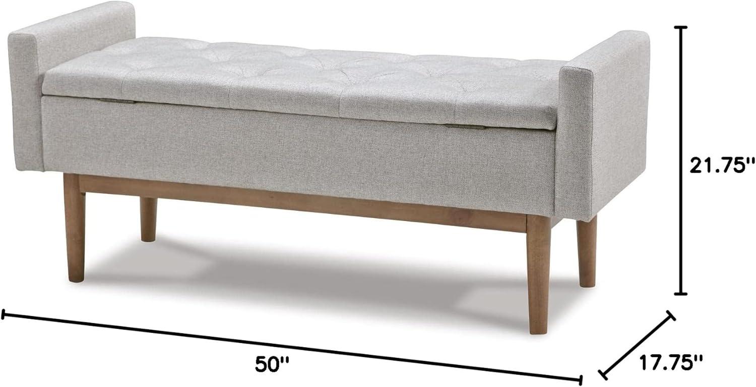 Beige and Brown Tufted Upholstered Storage Bench with Wood Legs