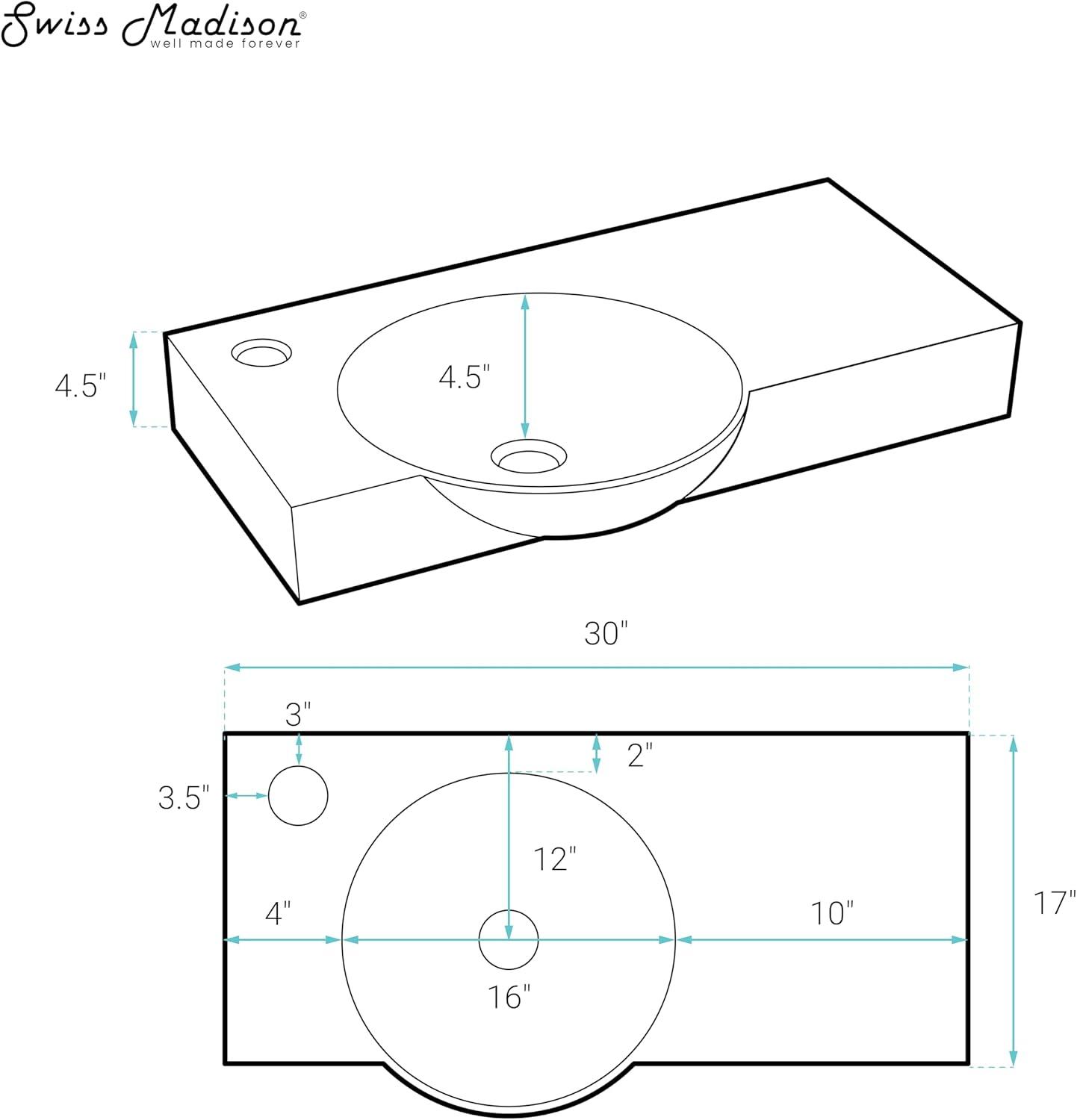 Château 30" Left Side Faucet Wall-Mount Bathroom Sink