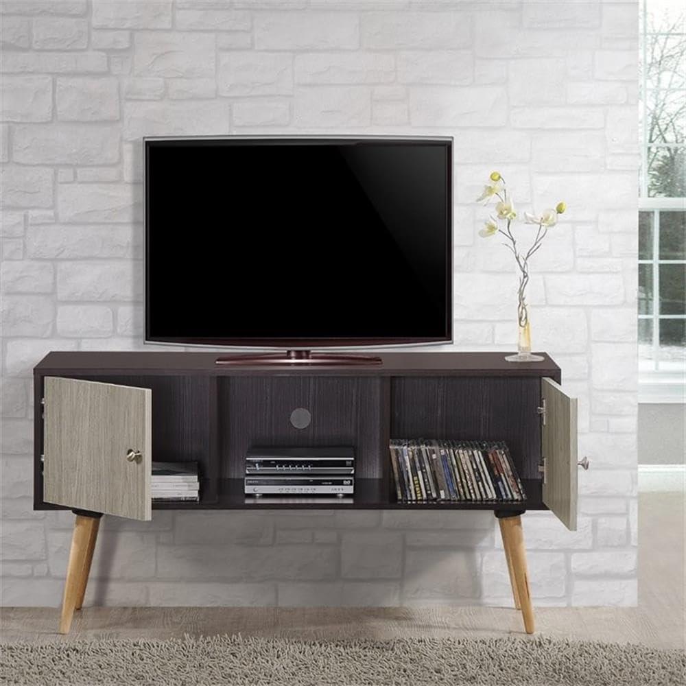 Hodedah 47" Wide 2-Door Wooden Retro Entertainment Center in Chocolate-Gray