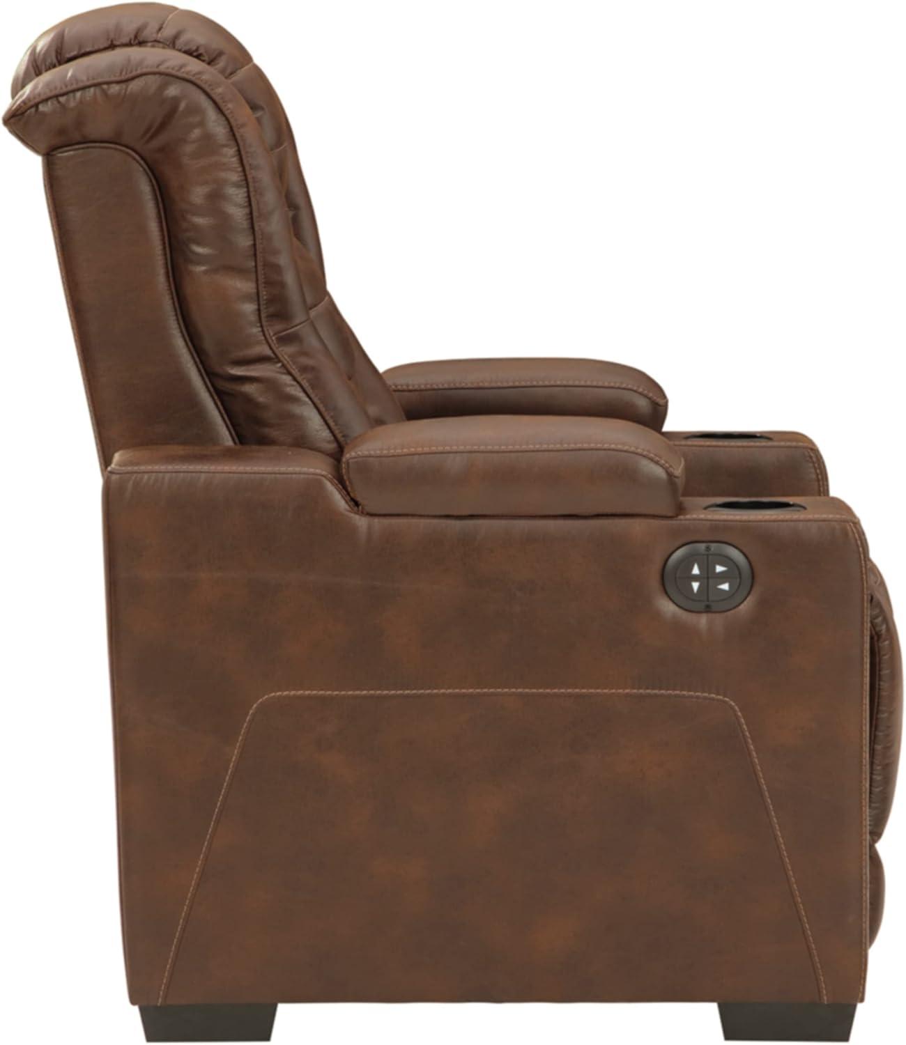 Ashley Furniture Owner's Box Faux Leather Power Recliner in Thyme