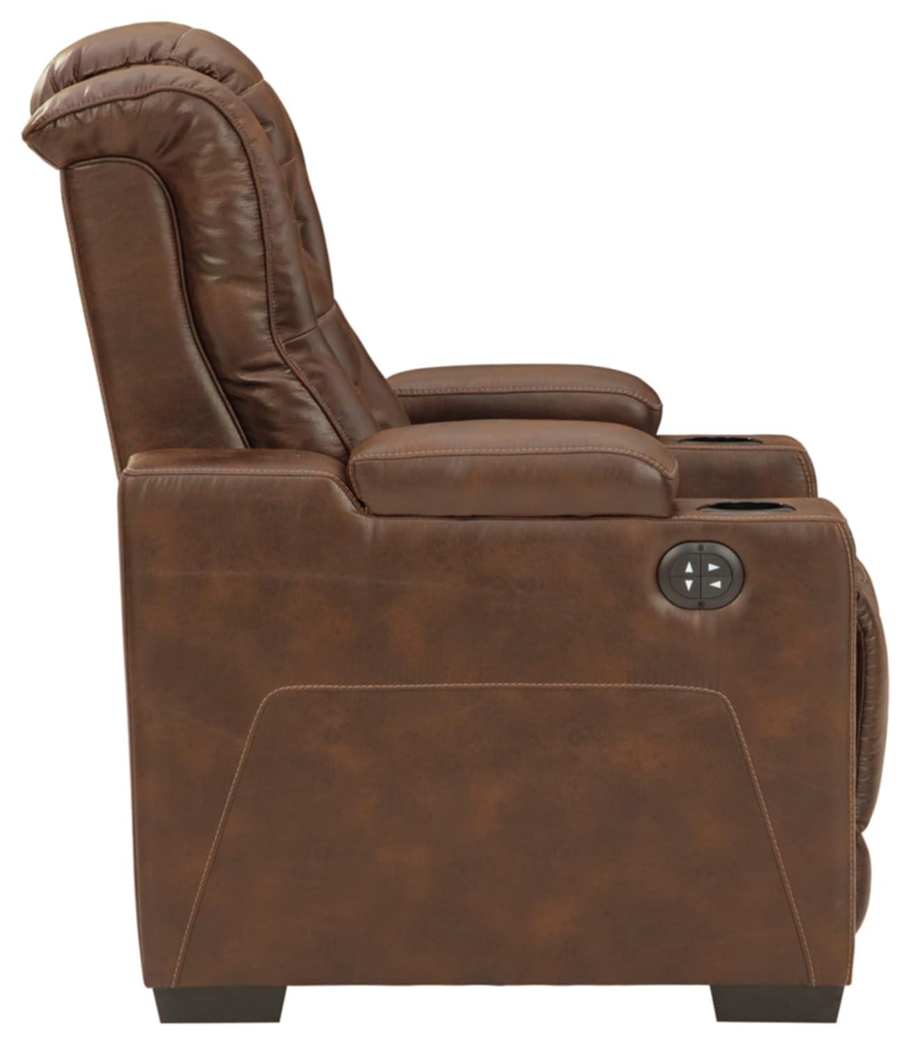 Signature Design by Ashley Owner's Box Faux Leather Power Recliner in Thyme