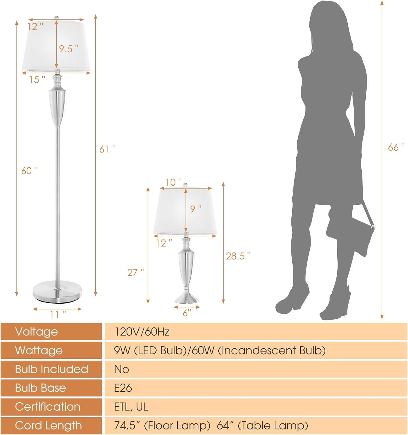 Lalia Home Crystal Drop Table and Floor Lamp Set Metallic Silver : Metallic Silver, Brushed Nickel Base ,Modern Lighting