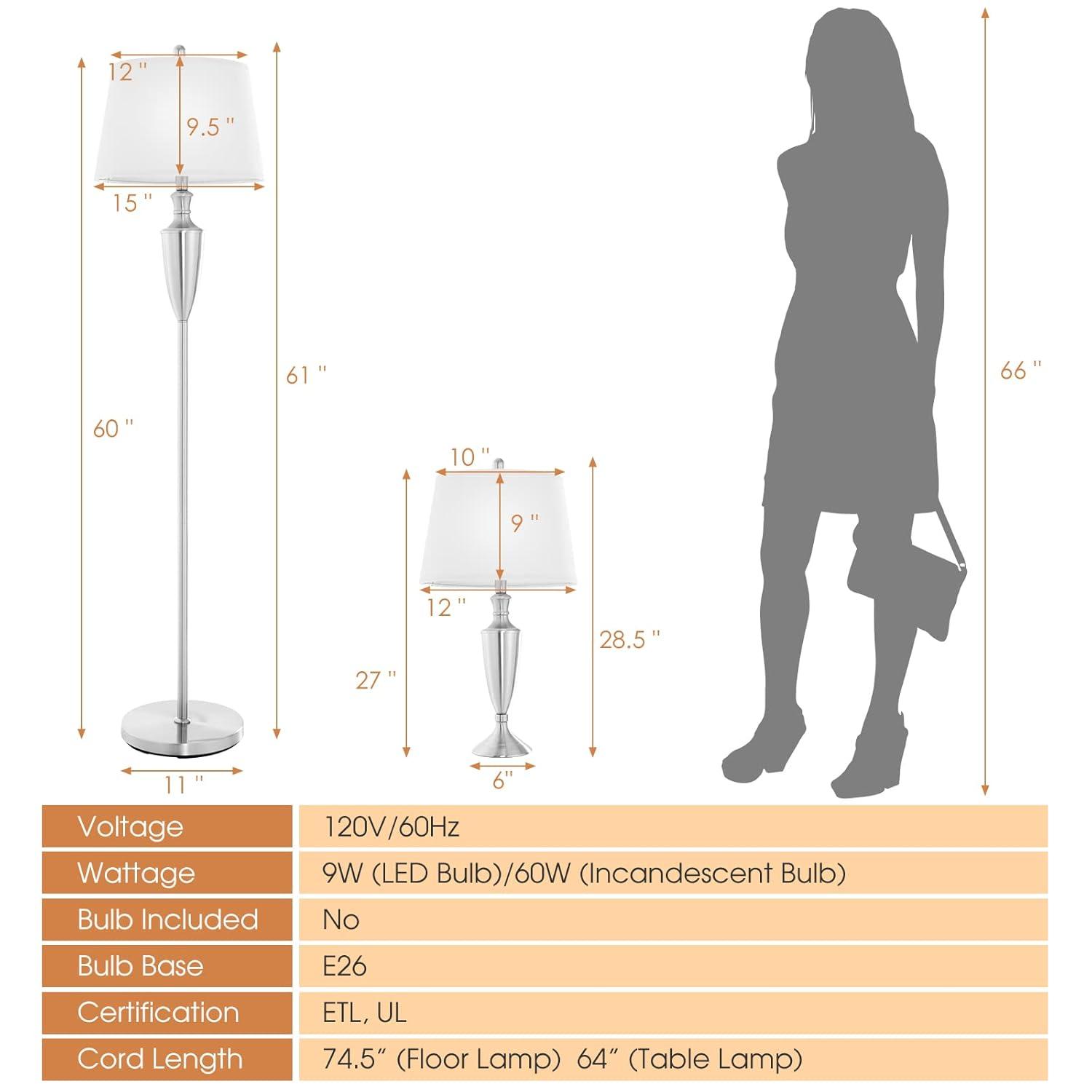 Lalia Home Crystal Drop Table and Floor Lamp Set Metallic Silver : Metallic Silver, Brushed Nickel Base ,Modern Lighting