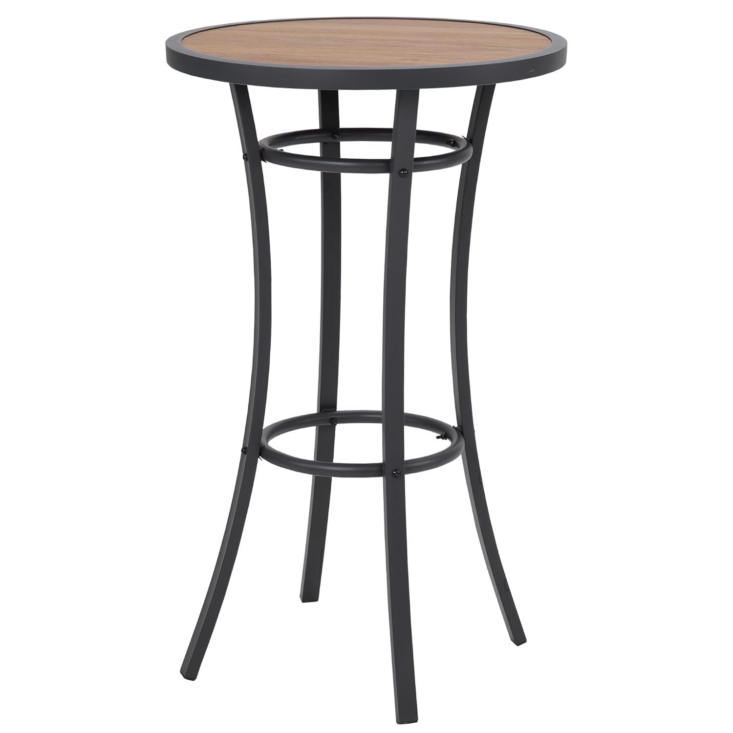 40 in. Outdoor Bar Height Bistro Table with Wood-Like Tabletop and Metal Frame-Weather-Resistant Patio Pub Table