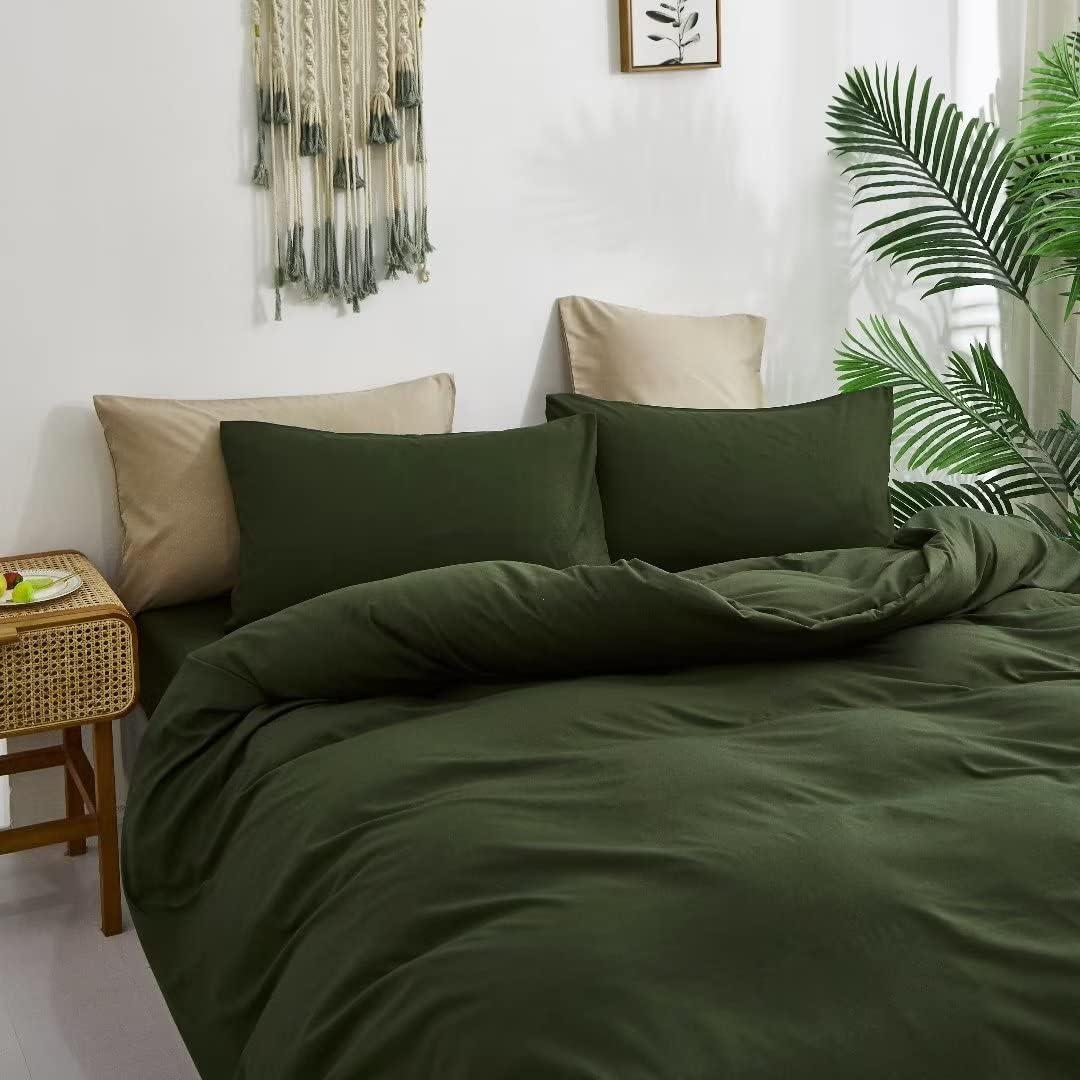 AMWAN Army Green Duvet Cover Full Bedding Set Modern Soft Olive Green Duvet Cover Full Size 3 Pieces Comforter Cover Forest Green Bedding Duvet Cover 1 Green Duvet Cover 80”x90” with 2 Pillowcases
