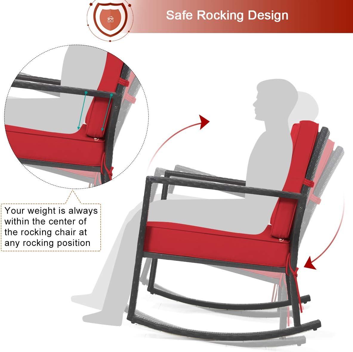 Tangkula Outdoor Wicker Rocking Chair Glider Rattan Rocker Recliner with Cushion