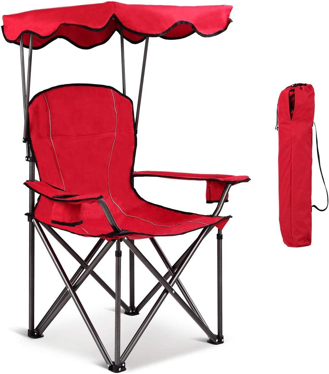 Arlmont & Co. Portable Folding Beach Canopy Chair With Cup Holders