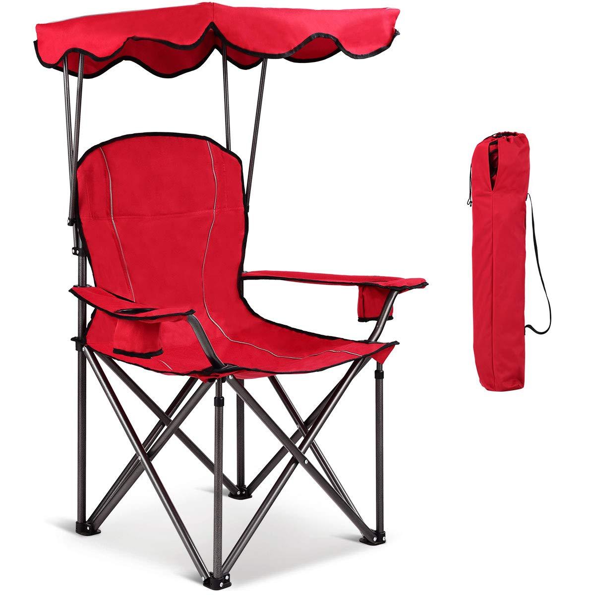 Arlmont & Co. Portable Folding Beach Canopy Chair With Cup Holders