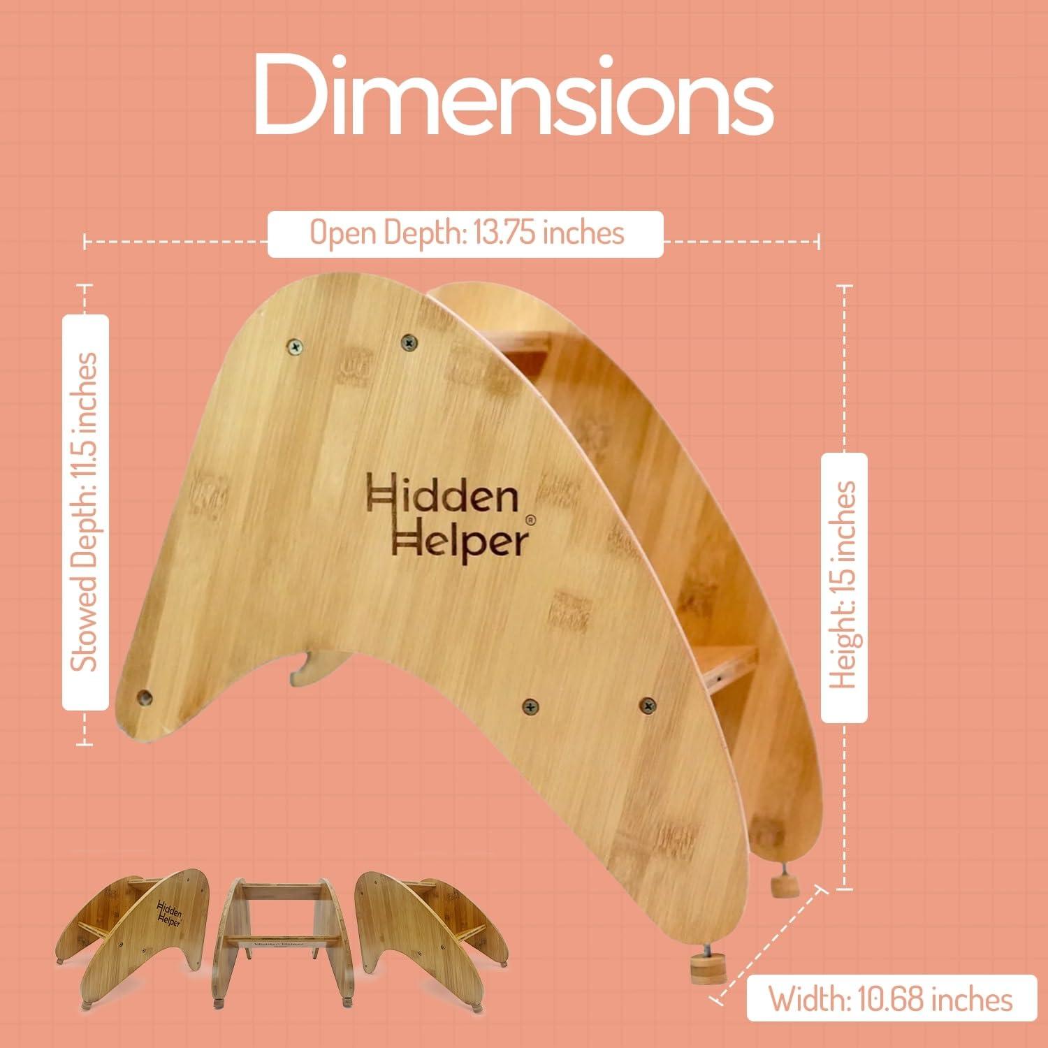 Hidden Helper Montessori Step Stool for Toddlers, Foldable Toddler Two Step Stool for Bathroom Sink & Kitchen Helper, Wooden Folding Stool for Kids Ages 2-5