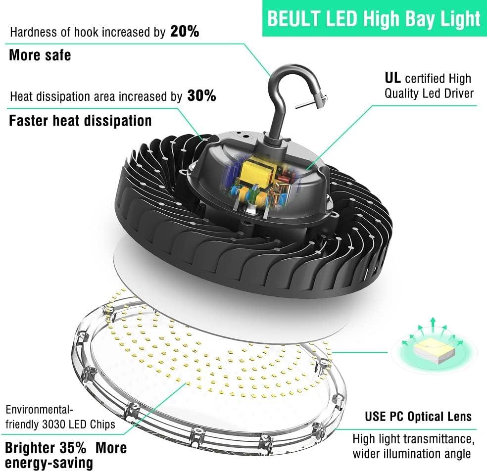 UFO Led High Bay Light 200W 4Pack 30000LM Eqv.800W MH/HPS,High Bay LED Shop Lights 5000K 0-10V Dimmable,High Bay Light for Warehouse Workshop Factory