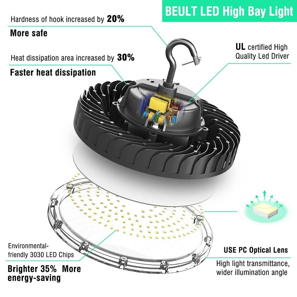 UFO Led High Bay Light 200W 4Pack 30000LM Eqv.800W MH/HPS,High Bay LED Shop Lights 5000K 0-10V Dimmable,High Bay Light for Warehouse Workshop Factory