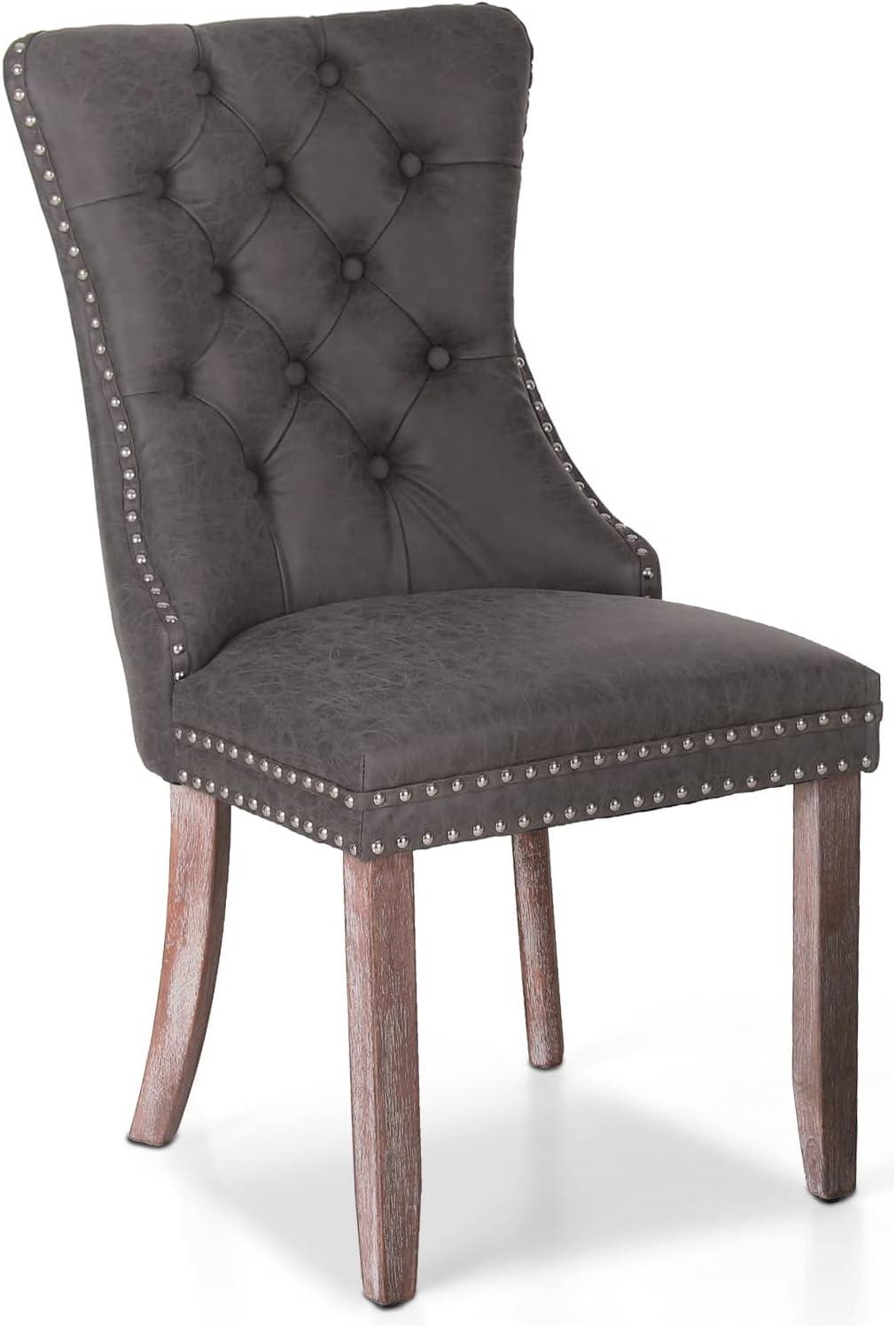 Modern Dining Chairs with Armrest Set of 6, Tufted Upholstered Dining Chairs with Nailhead Trim&Solid Wood Legs, Fabric Dining Room Chairs, Classic Accent Chair for Living Room, Bedroom, Gray, W15176