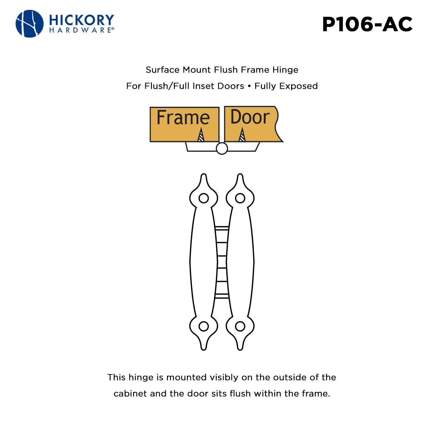 Hickory Hardware P106-AC Southwest Lodge Flush Mounted Hinge - Full Inset Face Frame with Soft Close - Free Swinging Cabinet Hinge - Easy Installation - Antique Copper Finish - 1 Set of Pair