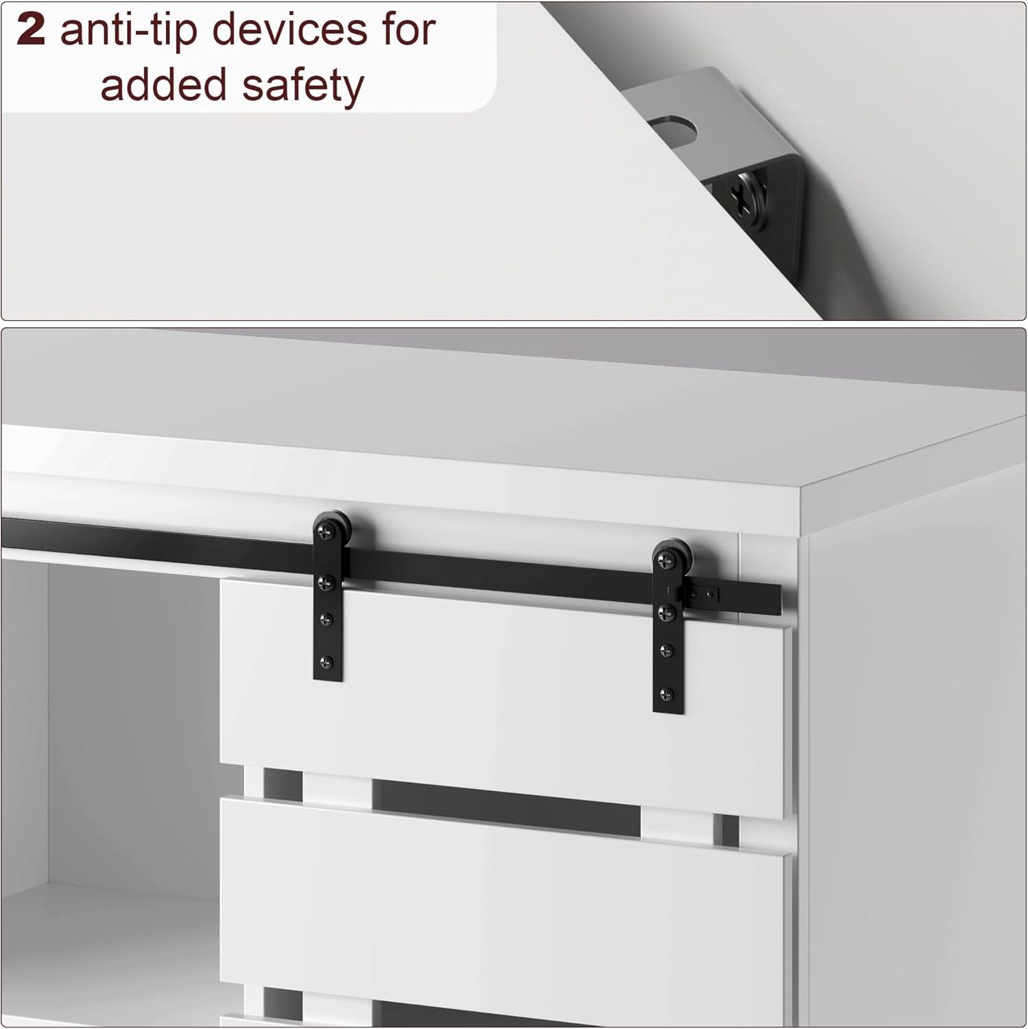 Tall Kitchen Pantry, Large Wood Storage Cabinet with Sliding Barn Door and Adjustable Shelves, Tall Freestanding Cupboard for Dining Room, Living Room, Laundry, White