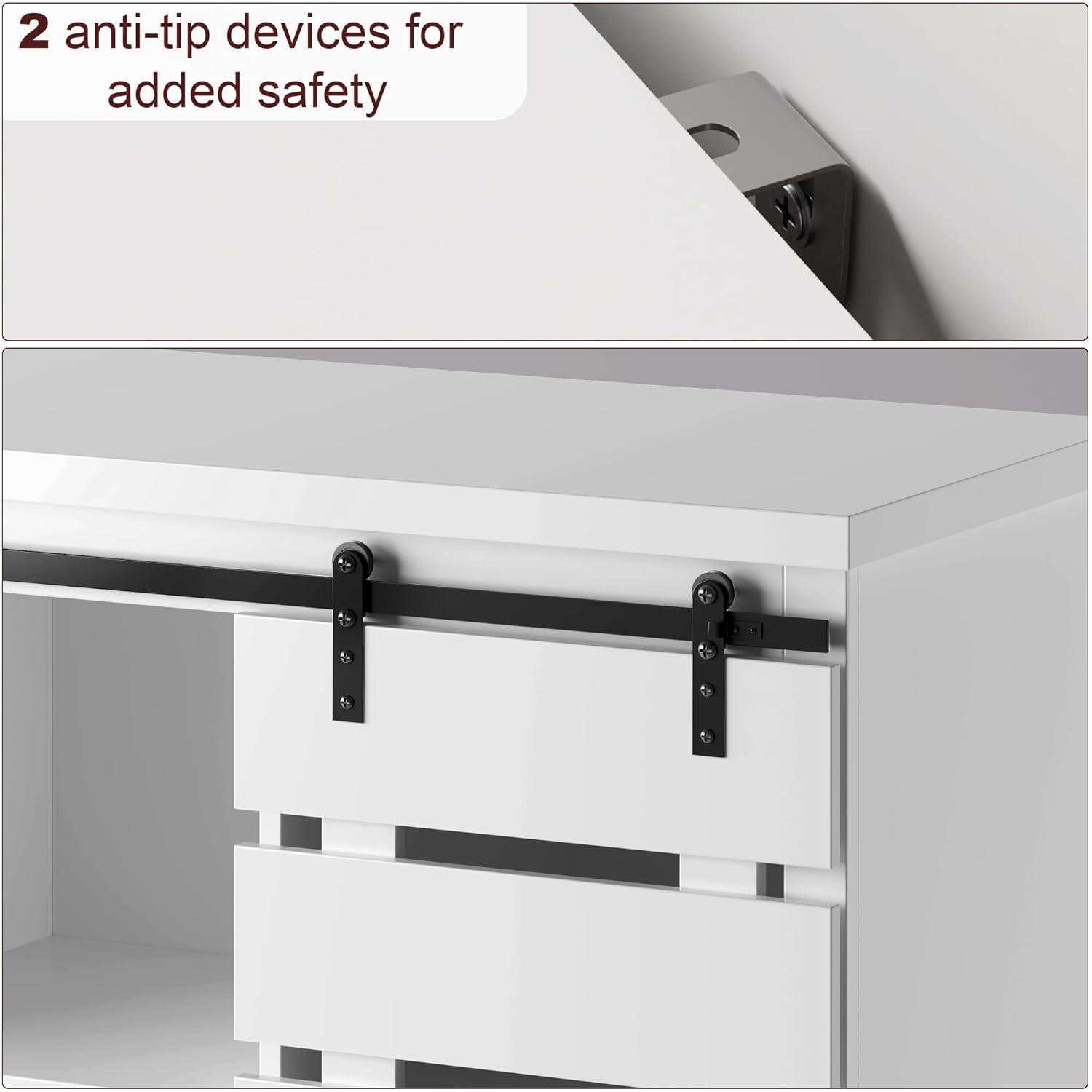 Tall Kitchen Pantry, Large Wood Storage Cabinet with Sliding Barn Door and Adjustable Shelves, Tall Freestanding Cupboard for Dining Room, Living Room, Laundry, White