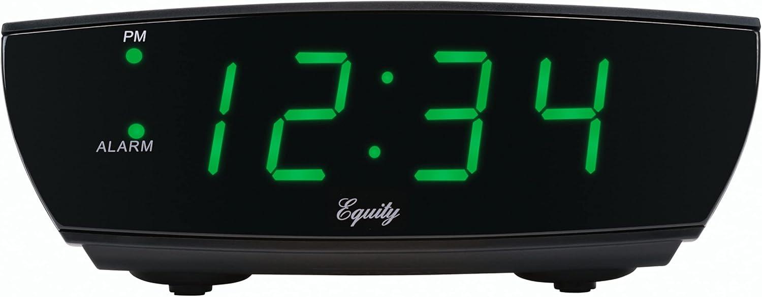 Equity Black Plastic Digital Alarm Clock with Green LED Display