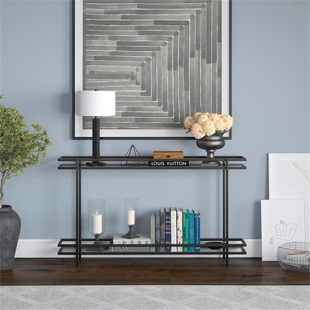 Evelyn&Zoe Robillard 52" Wide Rectangular Console Table, Blackened Bronze