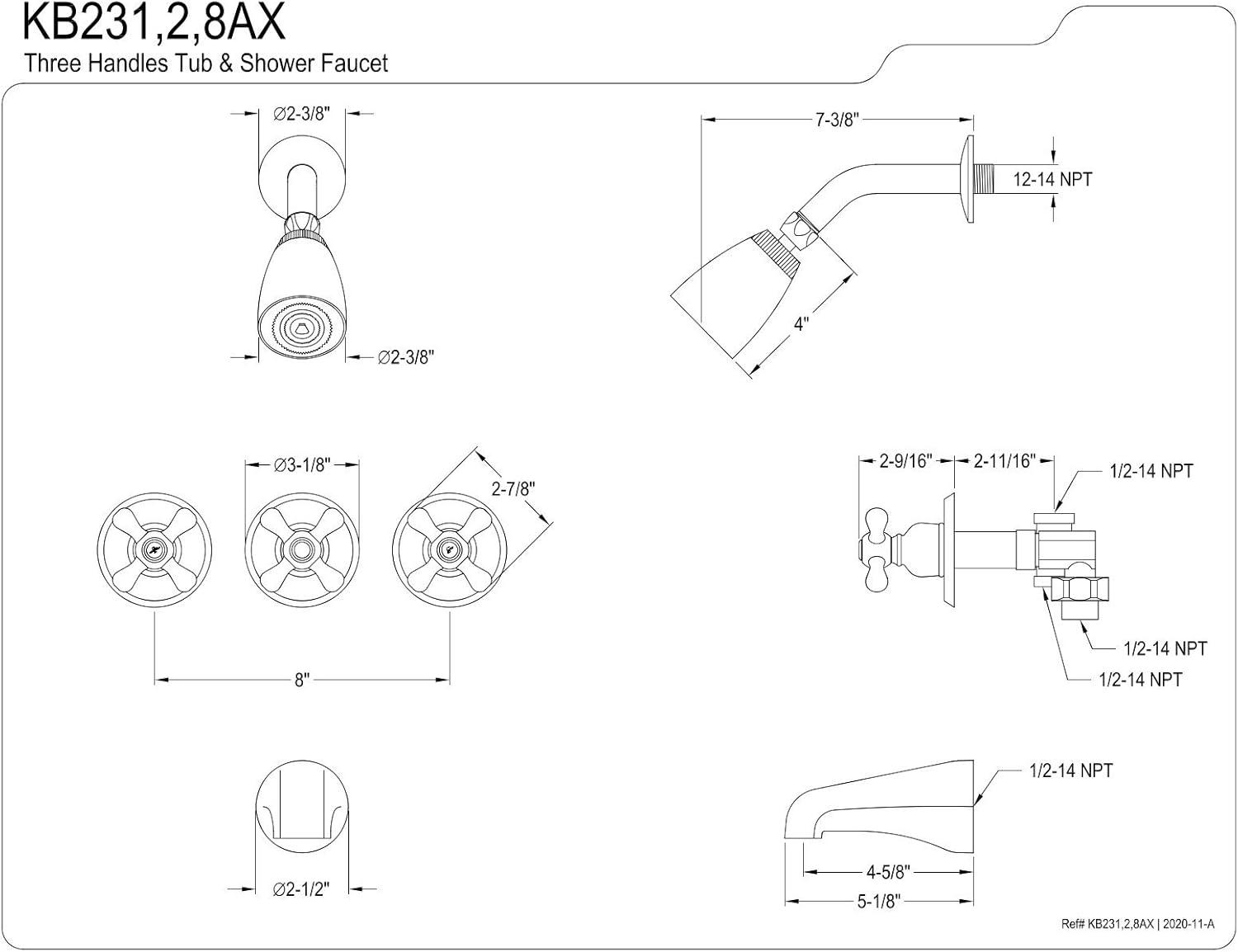 Kingston Brass Kingston Brass Victorian Triple-Handle Tub and Shower Faucet KB231AX