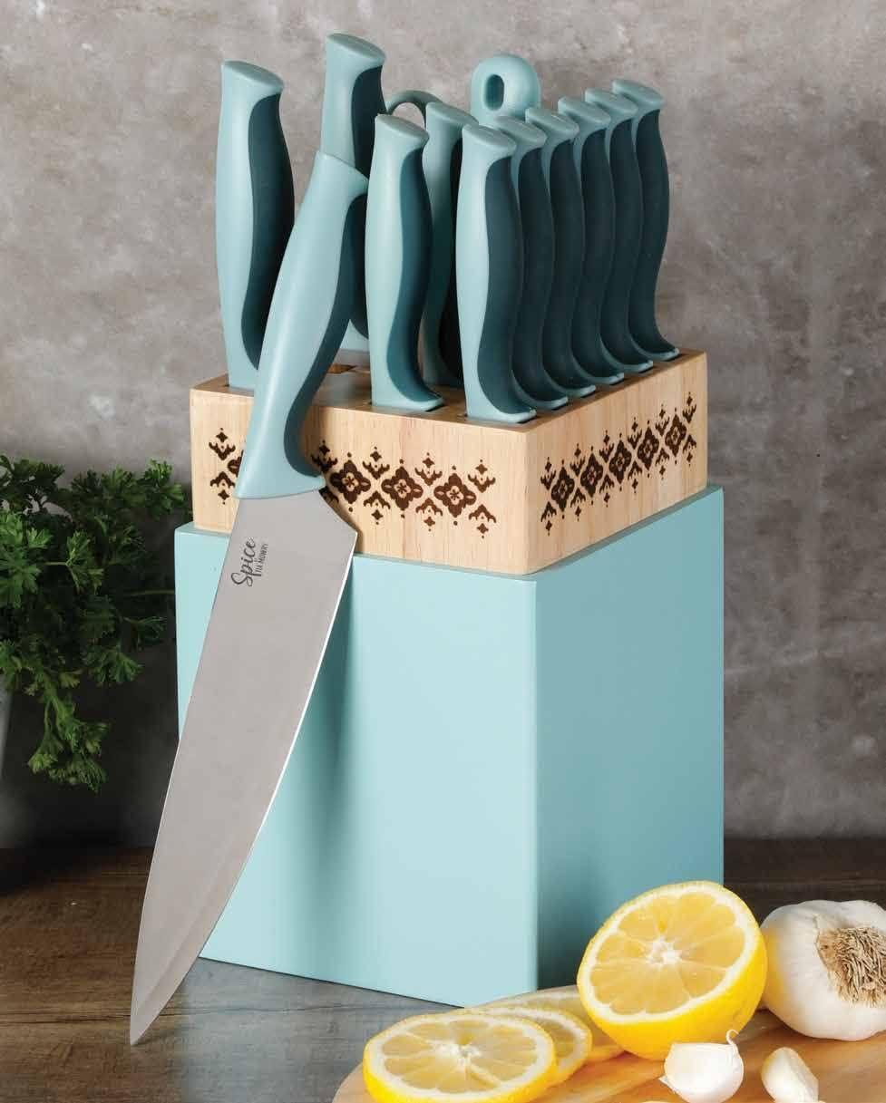 Spice By Tia Mowry Savory Saffron 14 Piece Stainless Steel Cutlery Set In Blue