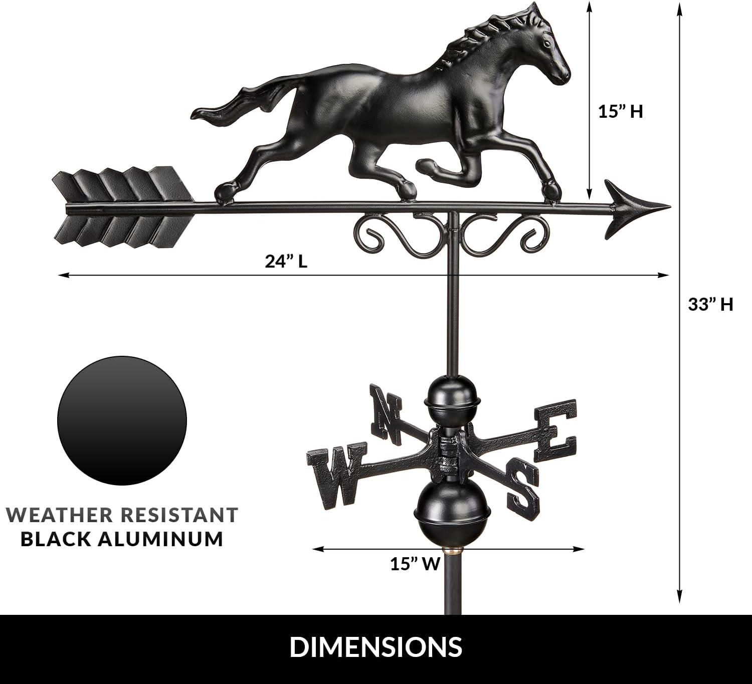 Black Aluminum Galloping Horse Rooftop Weathervane