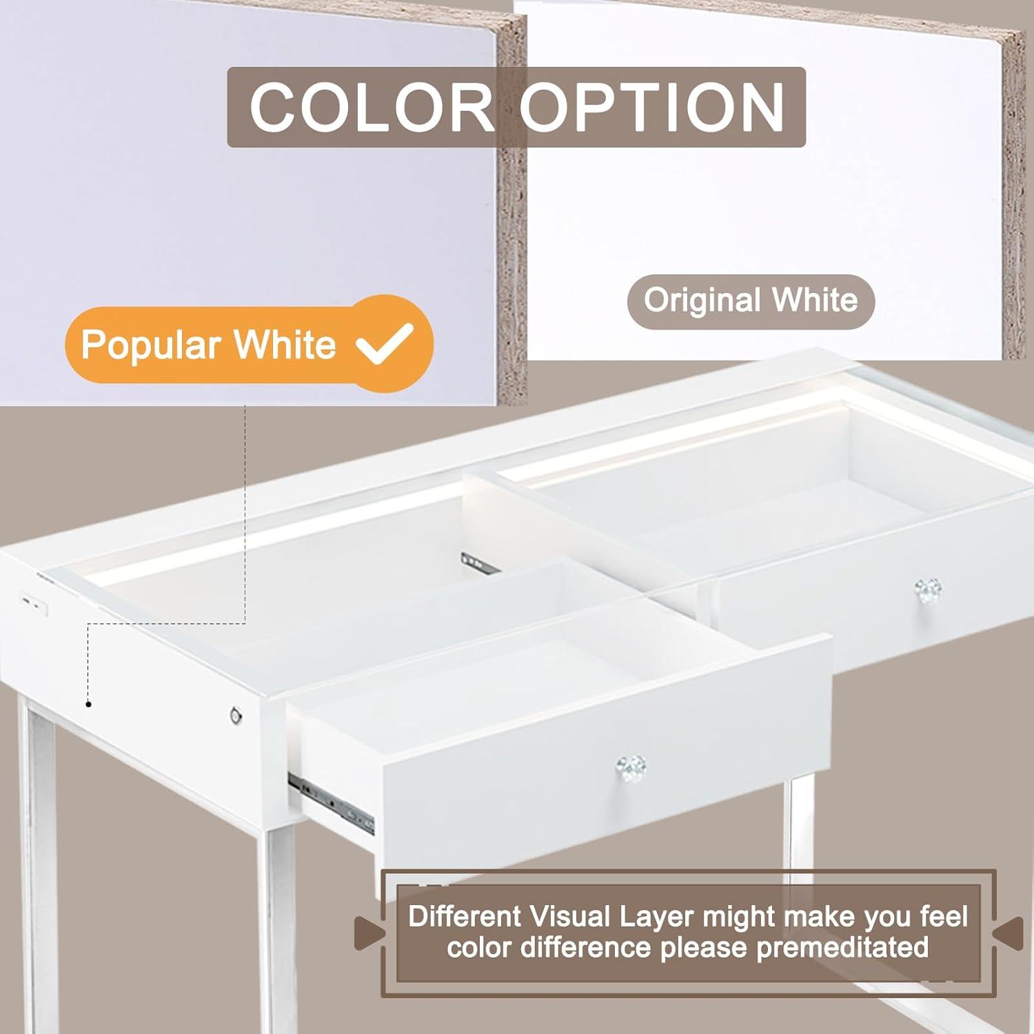 White 60" Vanity Desk with 13 Drawers and LED Lighting