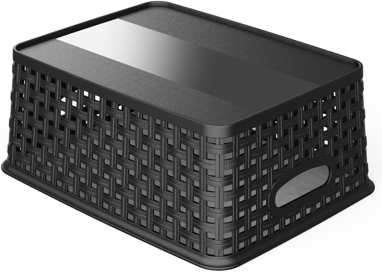 IRIS USA Small Plastic Storage Basket, 12-Pack, Shelf Basket Organizer for Pantries Kitchens Cabinets Bedrooms, Black