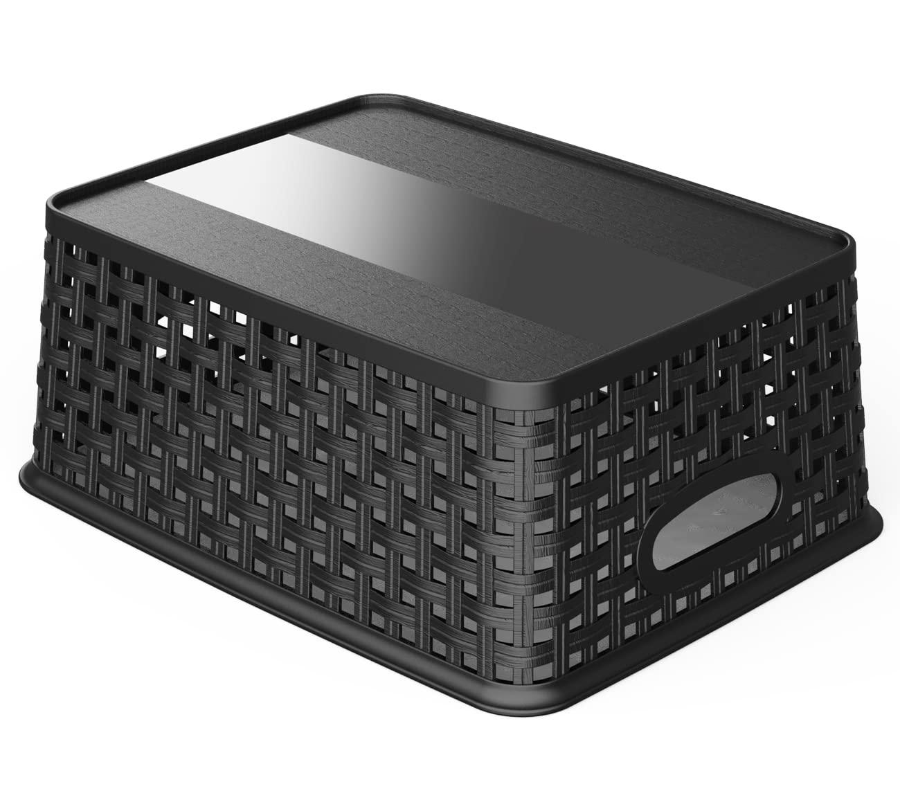 IRIS USA Small Plastic Storage Basket, 12-Pack, Shelf Basket Organizer for Pantries Kitchens Cabinets Bedrooms, Black