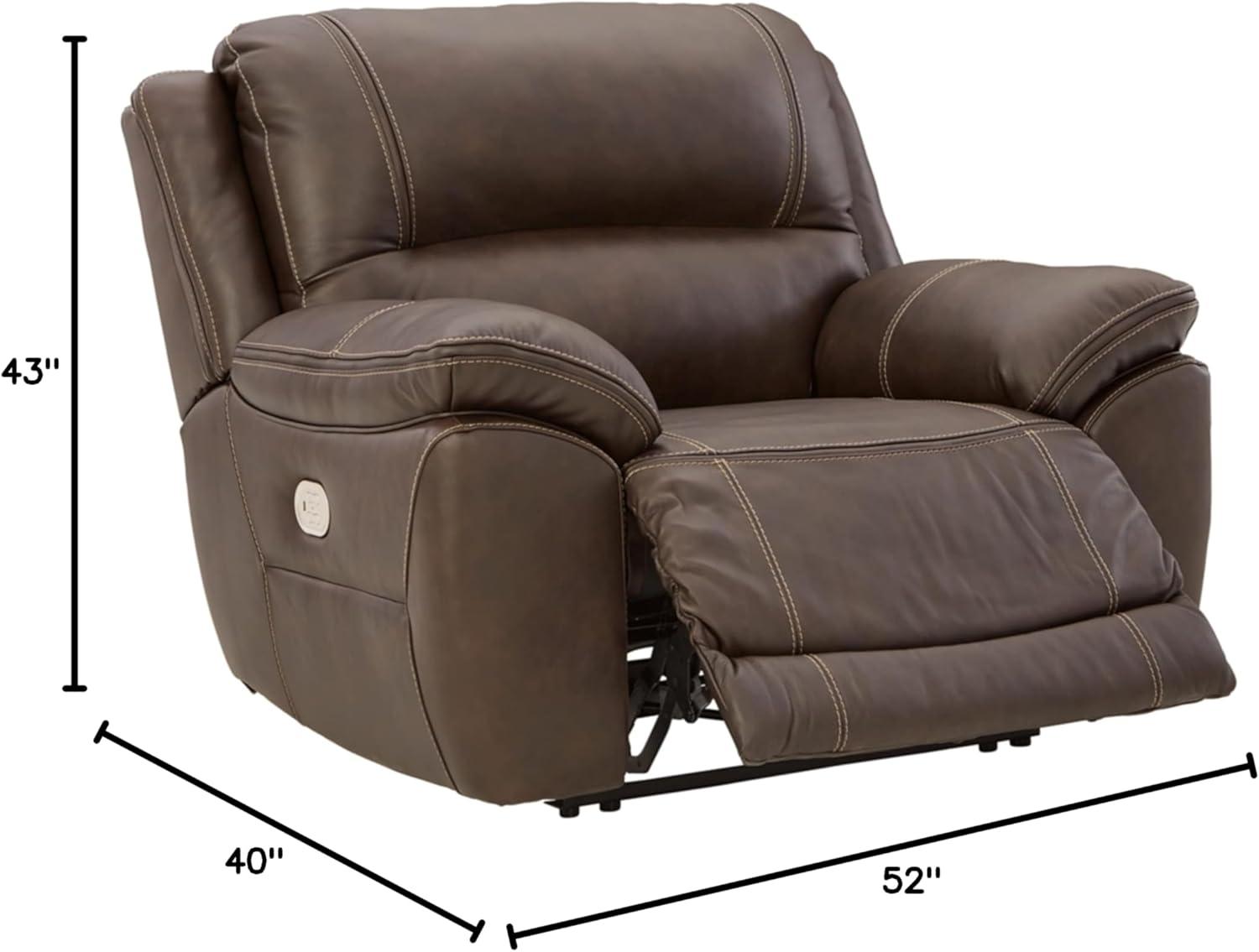 Brown Leather Contemporary Power Recliner with Adjustable Headrest