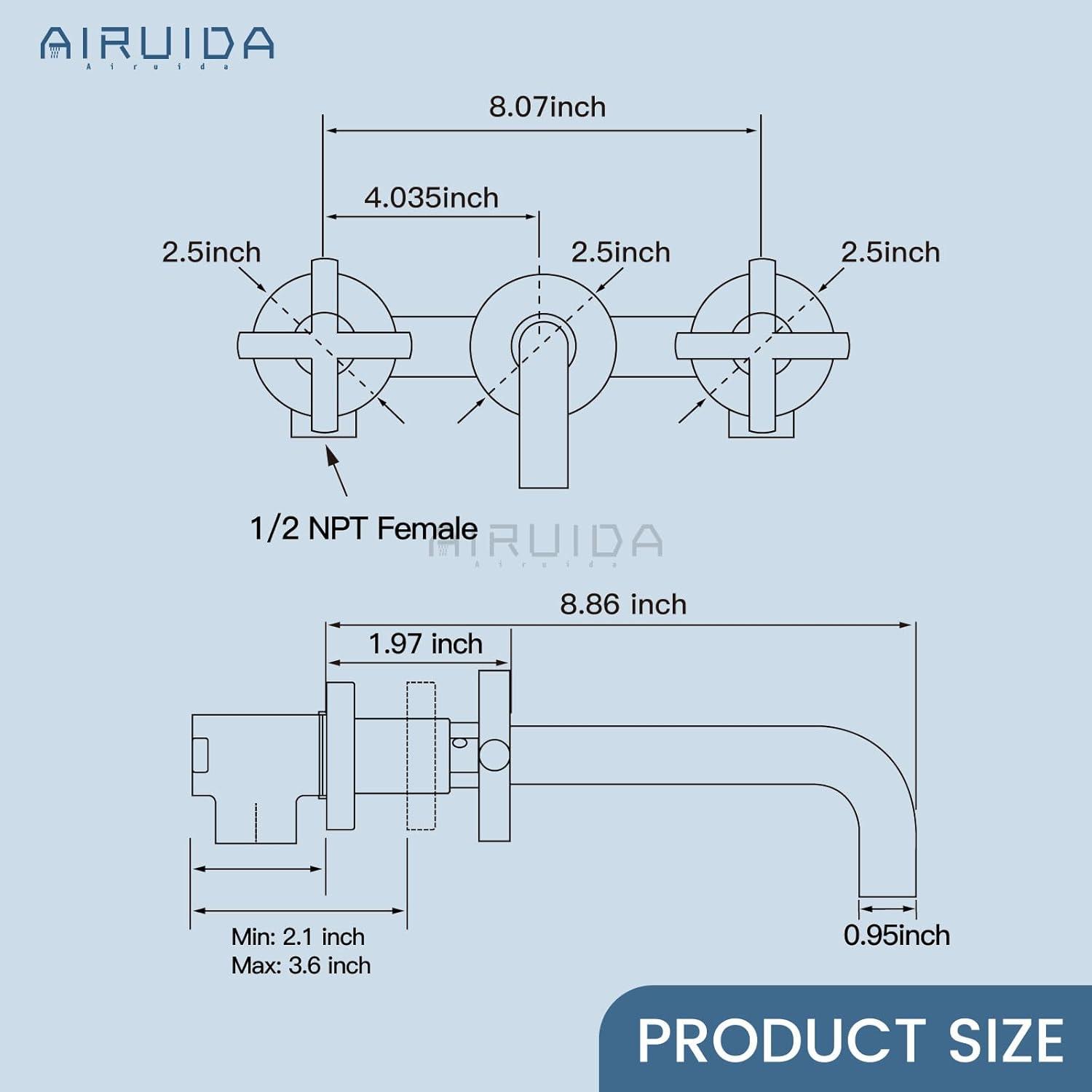 Brushed Gold Wall Mounted Bathroom Faucet with Dual Cross Handles