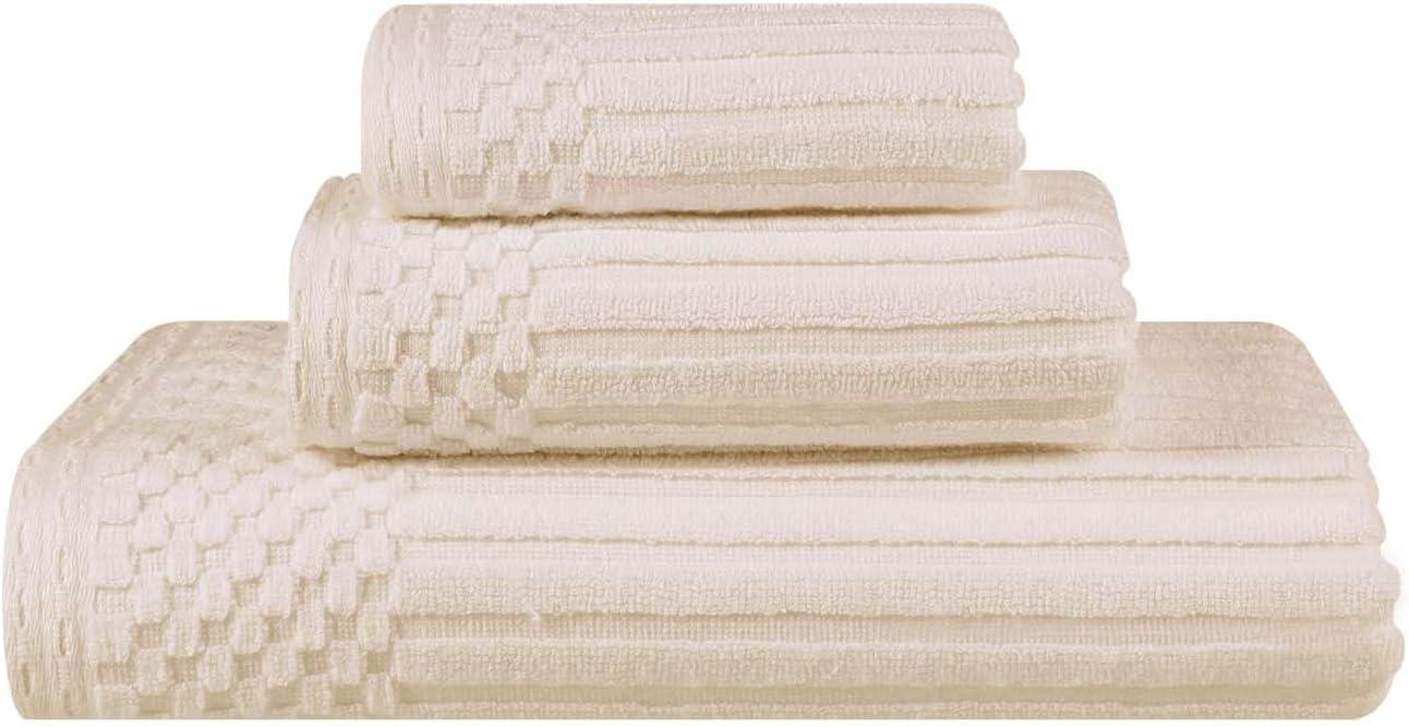 Ivory Cotton Ribbed 3-Piece Towel Set