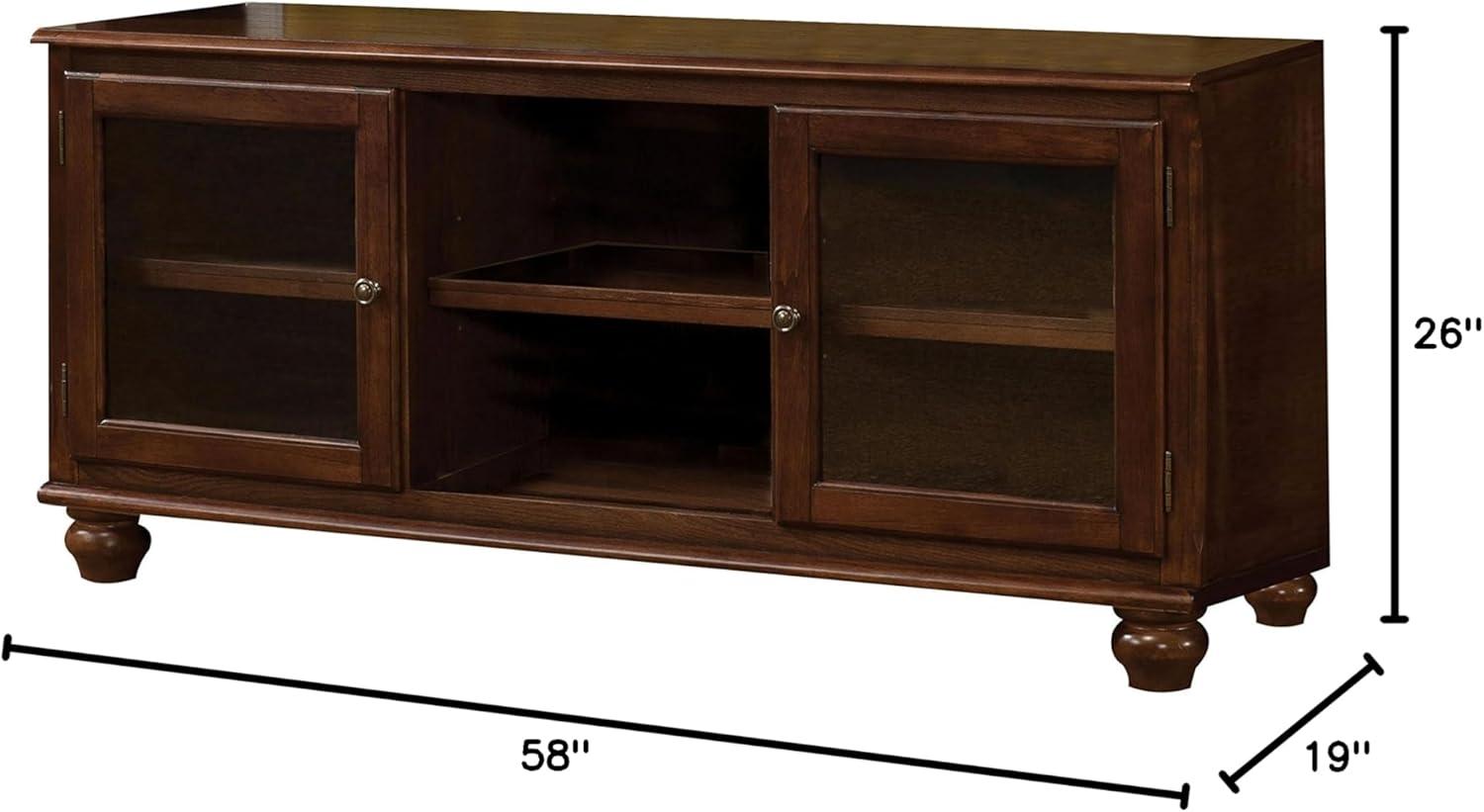 58" Dita TV Stand for TVs up to 59" Walnut - Acme Furniture: Glass Doors, Open Compartments, No Assembly Required