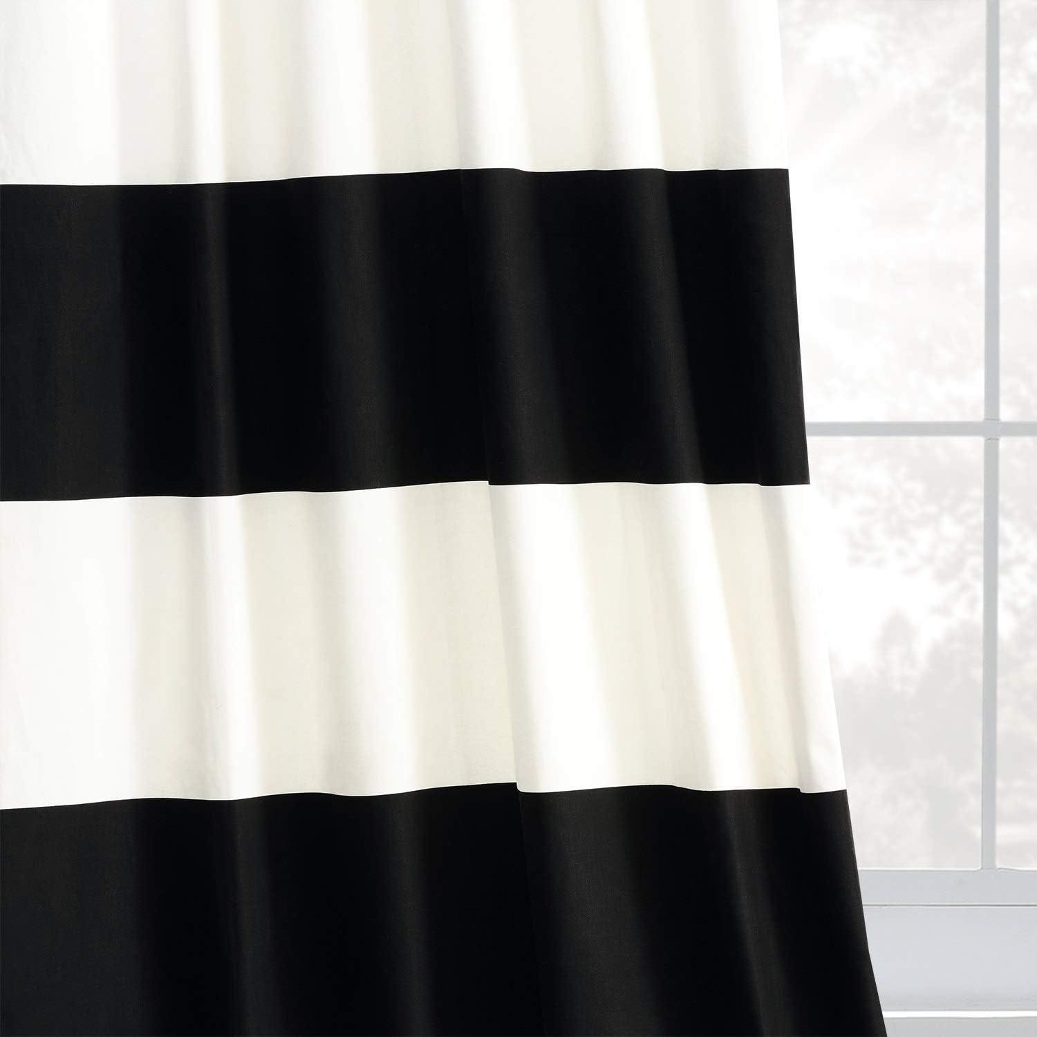 Onyx Black & Off White Horizontal Stripe Curtain (1 Panel), Onyx Black & Off White, 50W X 108L