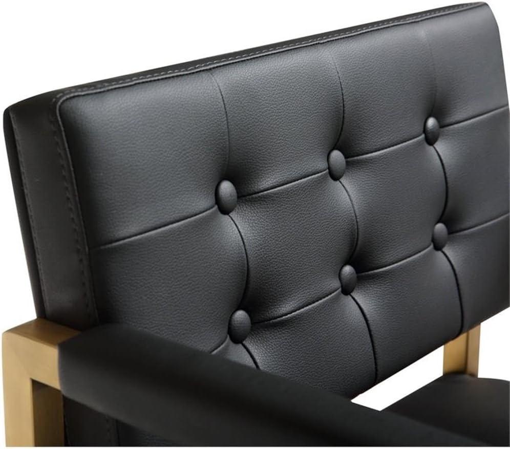 TOV Furniture Director Black Vegan Leather Barstool with Gold Steel Legs