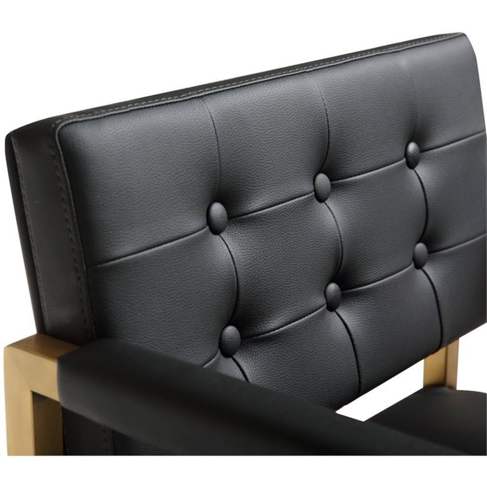 TOV Furniture Director Black Vegan Leather Barstool with Gold Steel Legs
