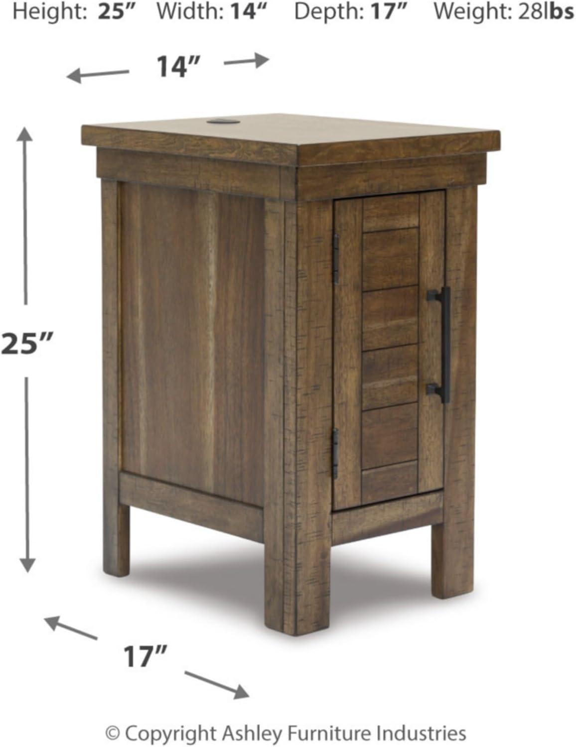 Brown Wood Rectangular End Table with Storage and USB Ports