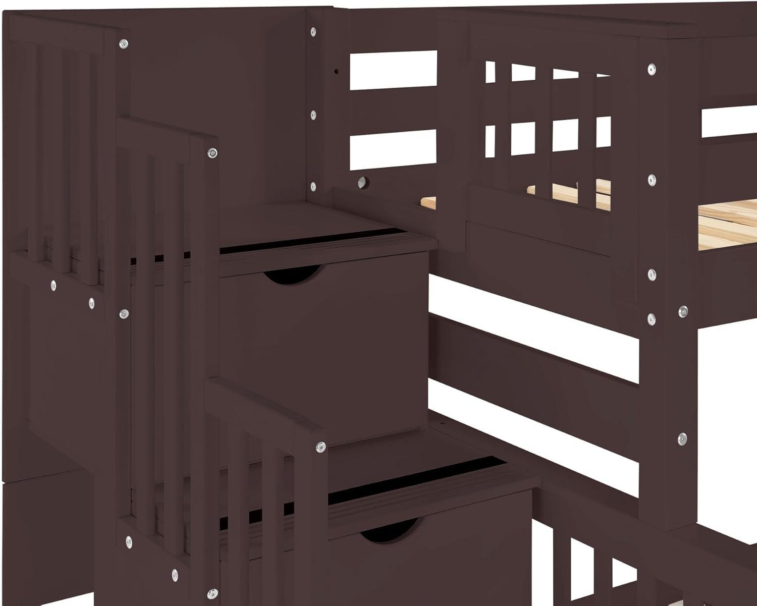 Bedz King - Literas con Escalera Doble con 4 Cajones en los Escalones y una Cama Nido Doble, Color Blanco