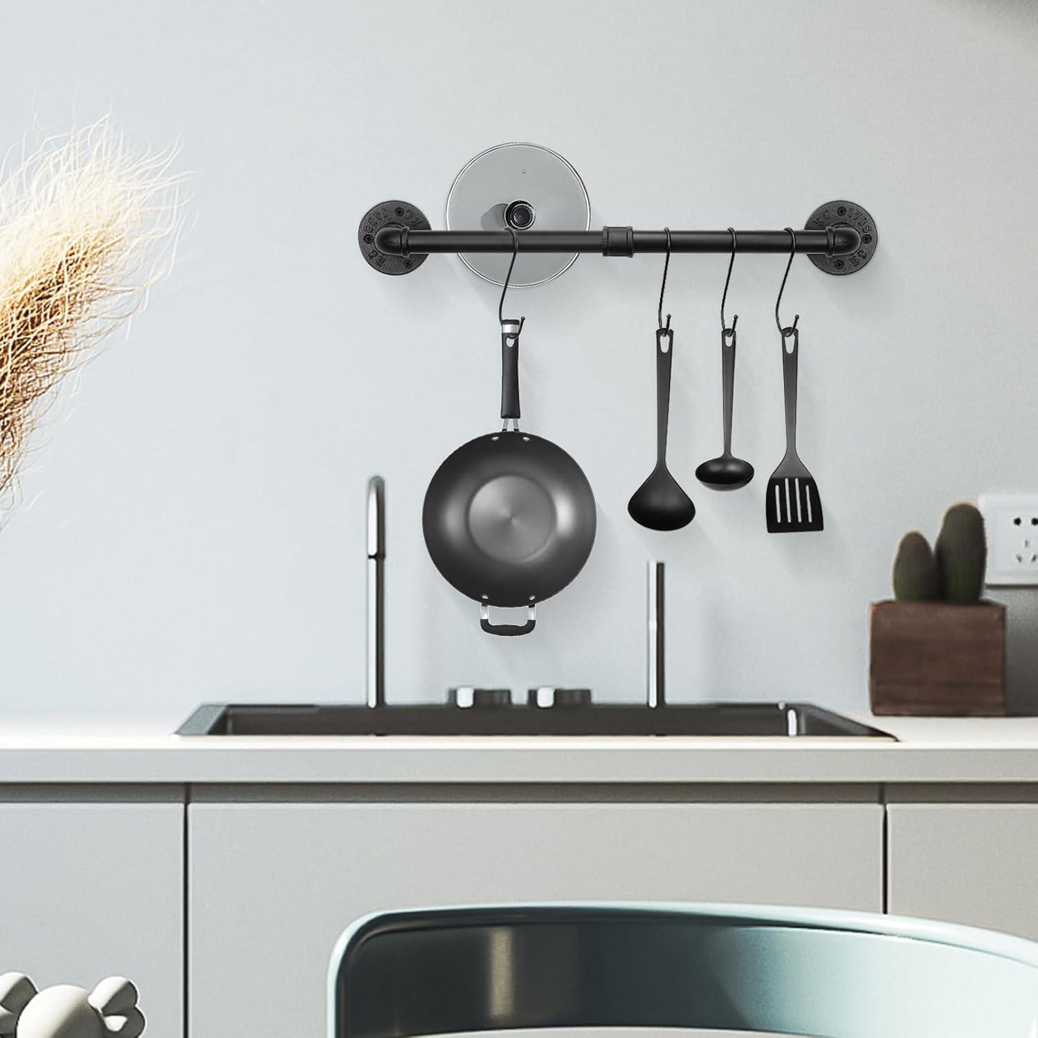 NearMoon Industrial Pipe Towel Bar, Heavy Duty Bathroom Hardware Towel Holder Accessory, Wall Mounted DIY Rustic Iron Bathroom Towel Rack Holder (24 Inch, Black)