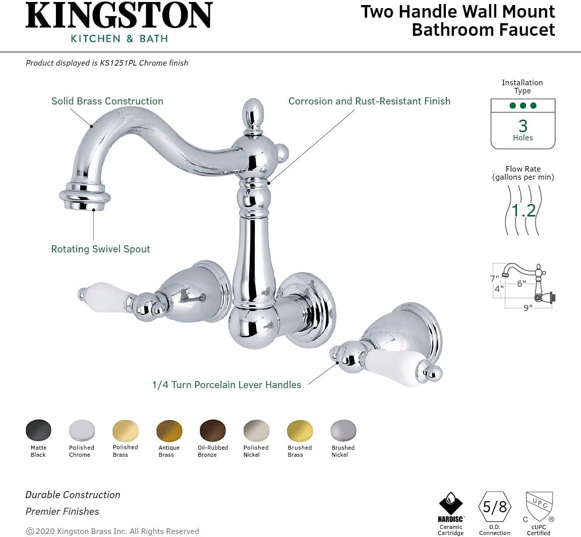 Kingston Brass Heritage Two-Handle 3-Hole Wall Mount Bathroom Faucet