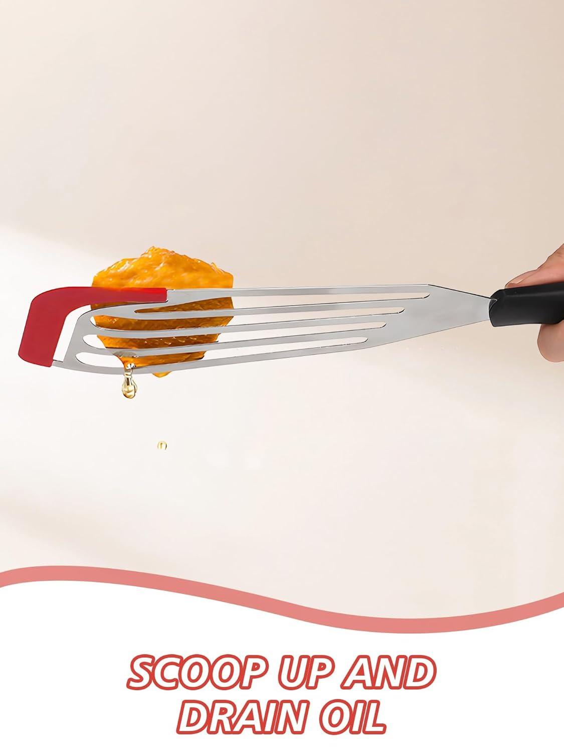 Fish Spatula Turner Set of 2, Heat Resistant Silicone Edge Slotted Fish Spatulas for Nonstick Cookware, Flexible and Thin Stainless Steel Kitchen Cooking Spatula Flipper for Fish, Egg, Pancake