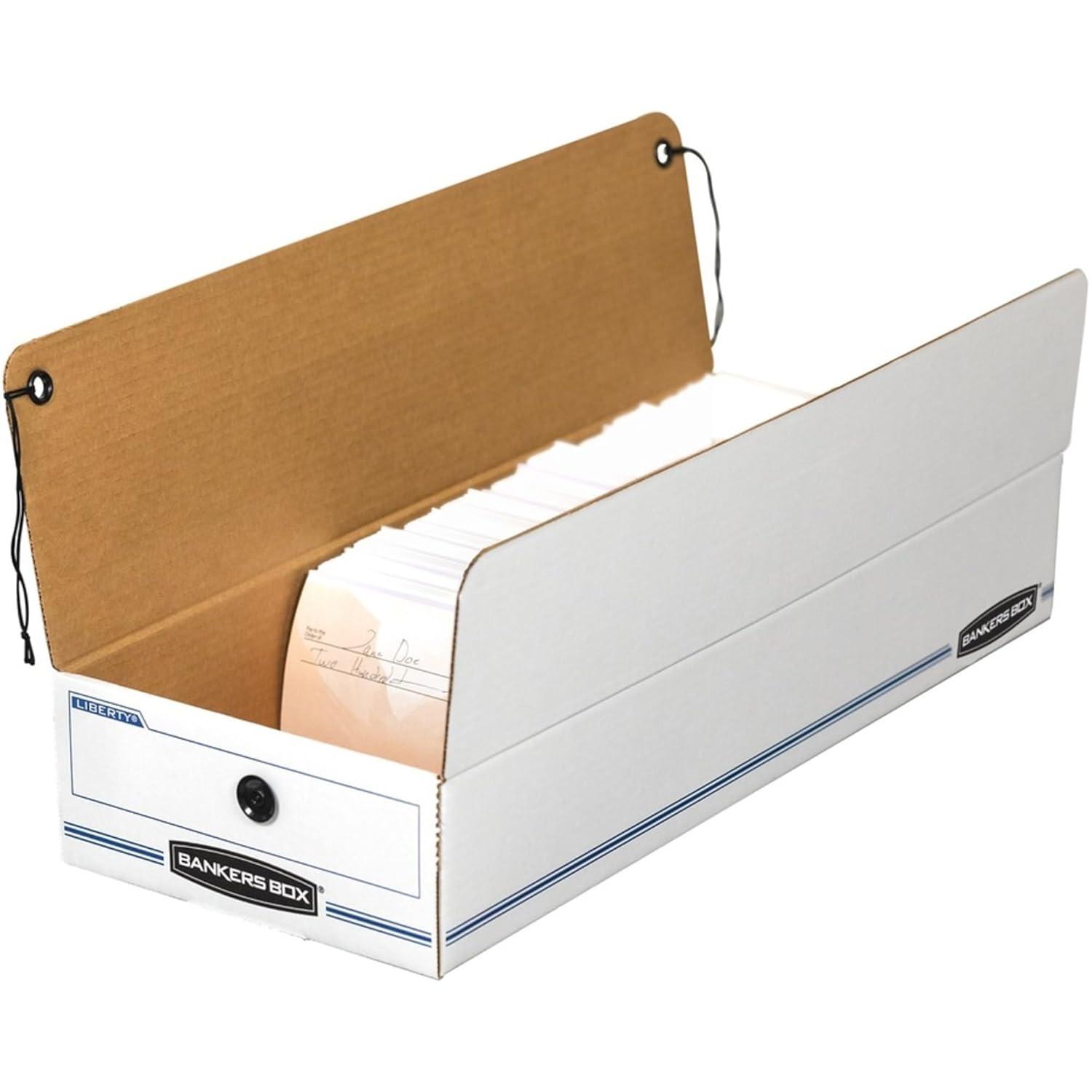 Bankers Box® Liberty Check/Deposit Slip Storage Box, 9 x 23 x 4, WE/BE, 12/Carton