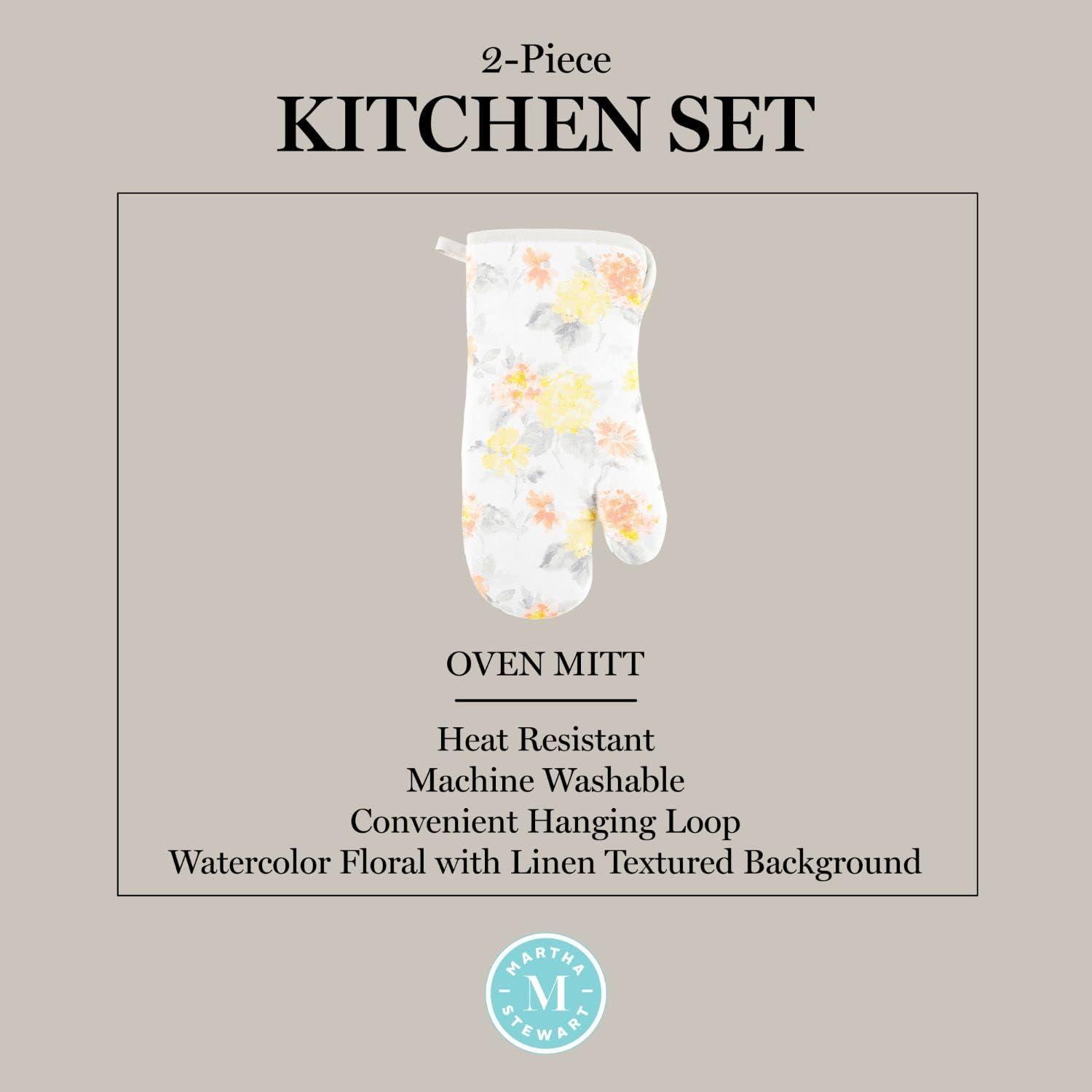 Martha Stewart Amber Floral Oven Mitt & Pot Holder Set 2-Pack