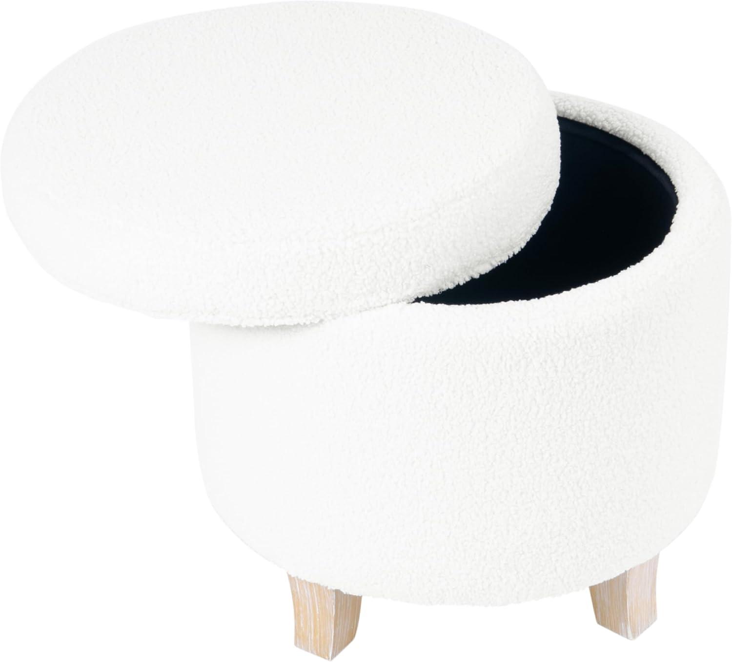 Cole Classics Round Storage Ottoman Flared Wood Leg Faux Sheepskin Cream - HomePop