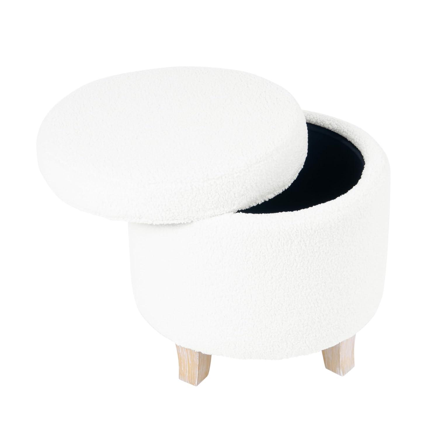 Cole Classics Round Storage Ottoman Flared Wood Leg Faux Sheepskin Cream - HomePop